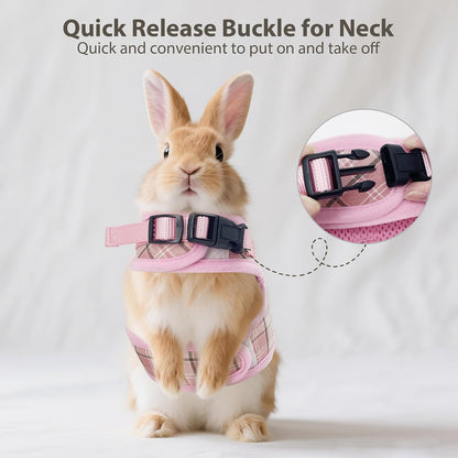 AIITLE Plaid Breathable Rabbit Harness and Leash Set Escape Proof, Pink M