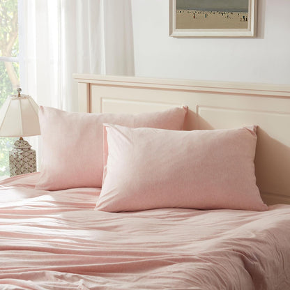 100% Jersey Knit Cotton King Size Pillowcases Set of 2, Super Soft Breathable Pillow Cases for Sleeping, Envelope Closure, Stretchy T-Shirt Fabric (Heathered Pink, King Size Pillowcase)