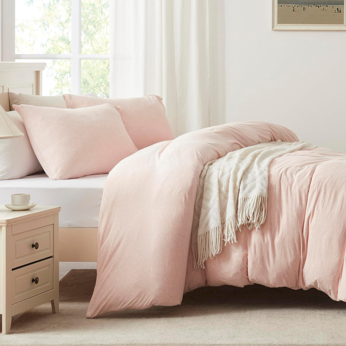 100% Jersey Knit Cotton King Size Pillowcases Set of 2, Super Soft Breathable Pillow Cases for Sleeping, Envelope Closure, Stretchy T-Shirt Fabric (Heathered Pink, King Size Pillowcase)