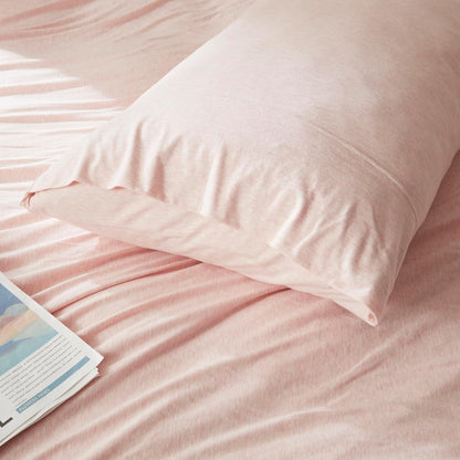 100% Jersey Knit Cotton King Size Pillowcases Set of 2, Super Soft Breathable Pillow Cases for Sleeping, Envelope Closure, Stretchy T-Shirt Fabric (Heathered Pink, King Size Pillowcase)
