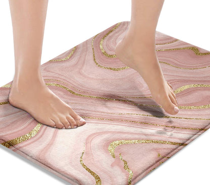 Bath Mat, Bathroom Rug, 16x24 Inch, Pink Marble