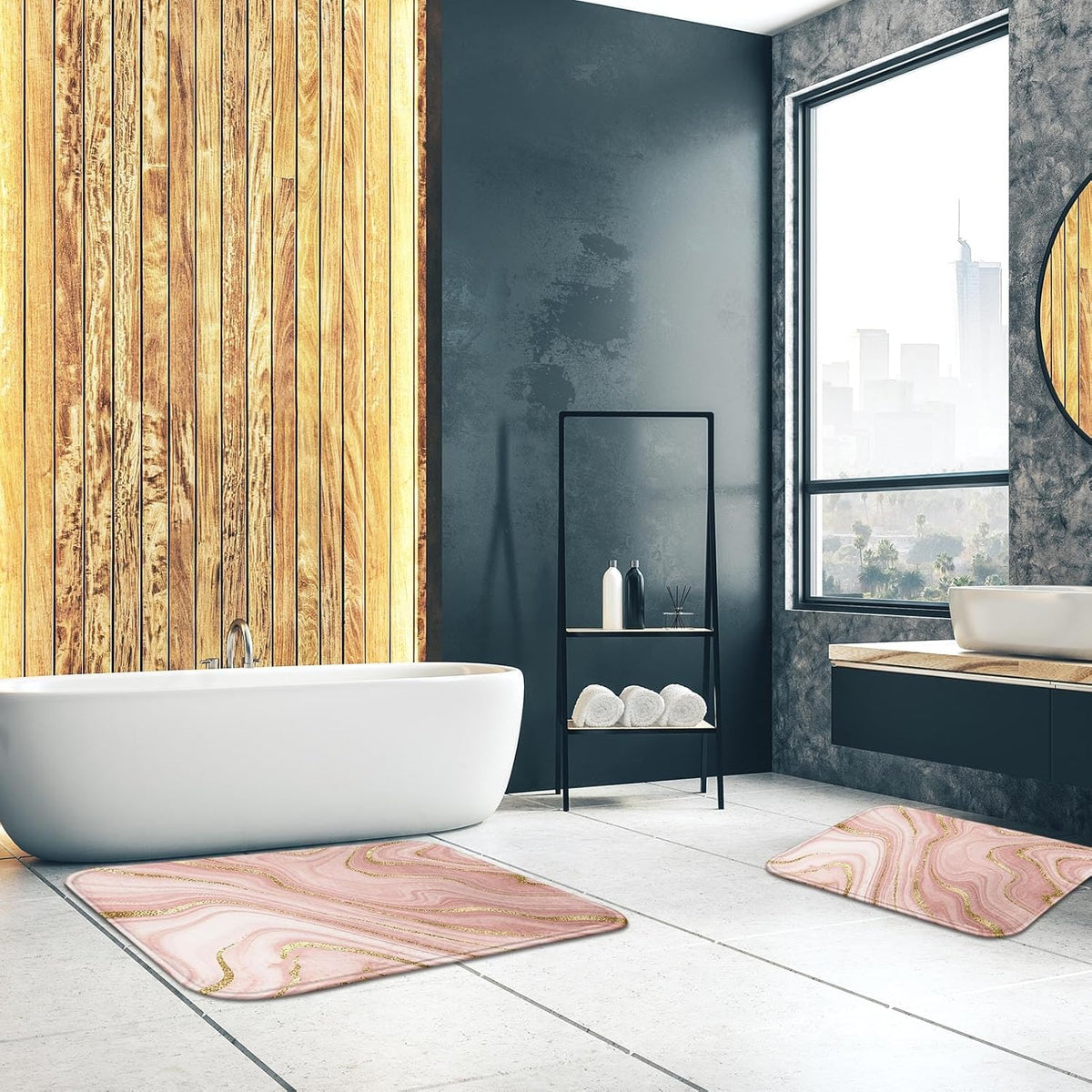 Bath Mat, Bathroom Rug, 16x24 Inch, Pink Marble