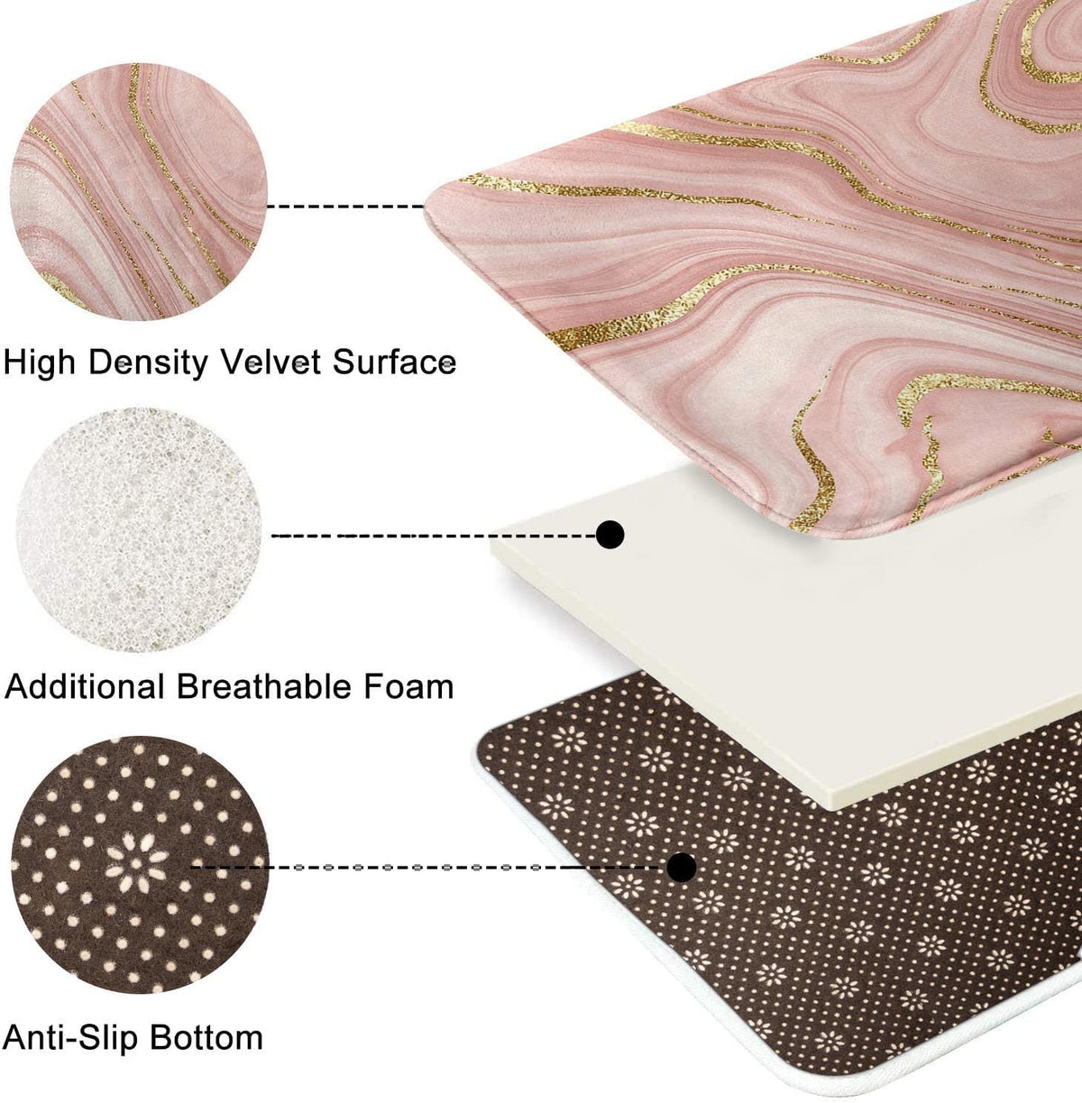 Bath Mat, Bathroom Rug, 16x24 Inch, Pink Marble