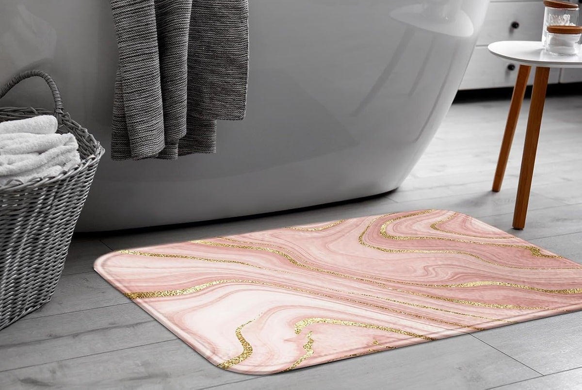 Bath Mat, Bathroom Rug, 16x24 Inch, Pink Marble