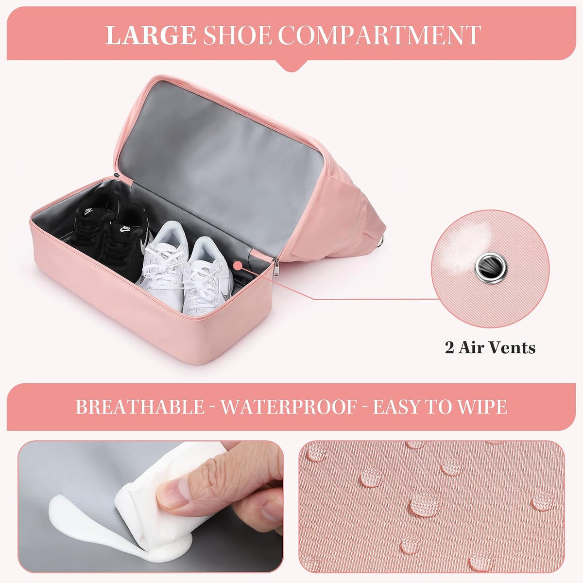 Gym Bag for Women,40L Travel Duffel Bag with Shoes Compartment and Wet Pocket,Waterproof Carry On Weekender Bag,Sport Gym Tote Bags Swimming Yoga, Hospital Holdalls（Pink)