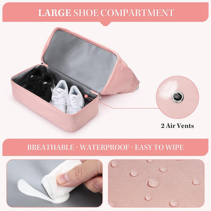 Gym Bag for Women,40L Travel Duffel Bag with Shoes Compartment and Wet Pocket,Waterproof Carry On Weekender Bag,Sport Gym Tote Bags Swimming Yoga, Hospital Holdalls（Pink)