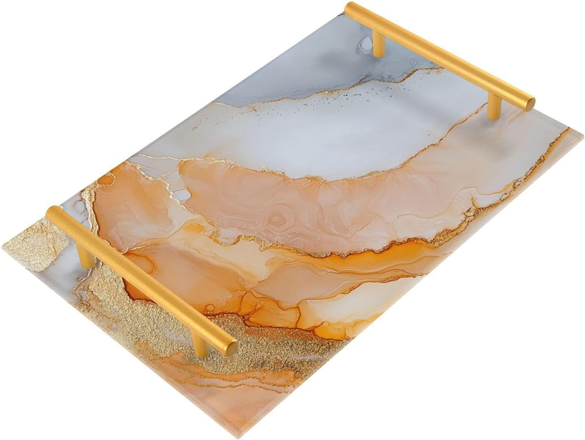 Marble White Peach Decorative Trays with Handles with Handles Trays for Eating On for Jewelry Perfume for Restaurant Serving charolas para comida