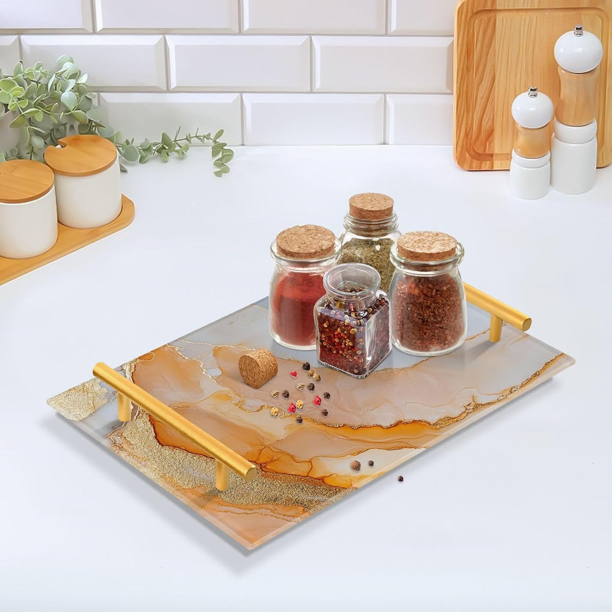 Marble White Peach Decorative Trays with Handles with Handles Trays for Eating On for Jewelry Perfume for Restaurant Serving charolas para comida