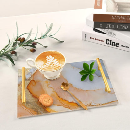 Marble White Peach Decorative Trays with Handles with Handles Trays for Eating On for Jewelry Perfume for Restaurant Serving charolas para comida