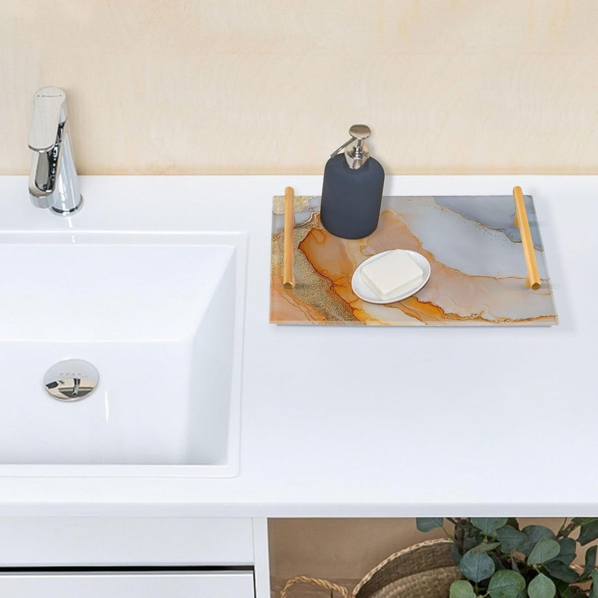 Marble White Peach Decorative Trays with Handles with Handles Trays for Eating On for Jewelry Perfume for Restaurant Serving charolas para comida