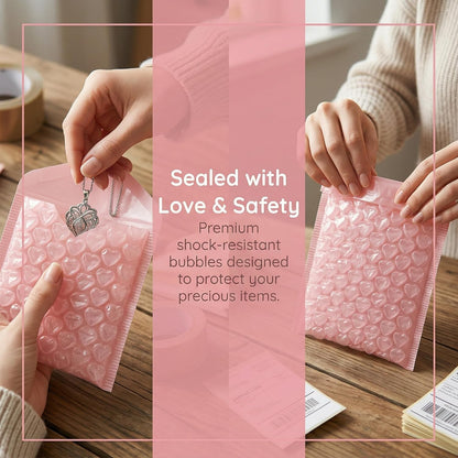 100x Love Bubble Bags Cushioning Packaging Bags Anti Static Thickening Foam Packing Bags Bubble Pouches for Shipping Storage, Pink, S