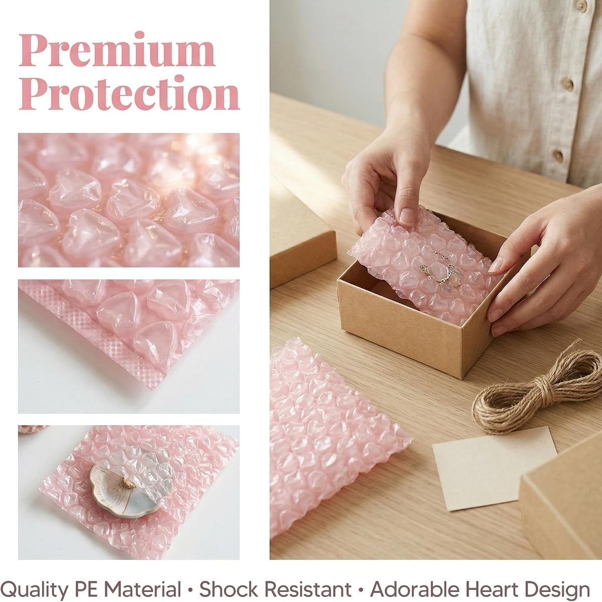 100x Love Bubble Bags Cushioning Packaging Bags Anti Static Thickening Foam Packing Bags Bubble Pouches for Shipping Storage, Pink, S