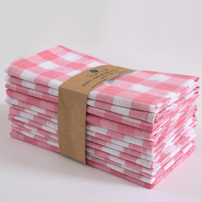 FINGERCRAFT Cloth Napkins, Everyday Use, Premium Quality, Cotton Buffalo Plaid, Set of 12, 20X20 Inch Oversized Napkins Cloth Mitered Corners, Soft, Durable Hotel Quality Pink White Checkered