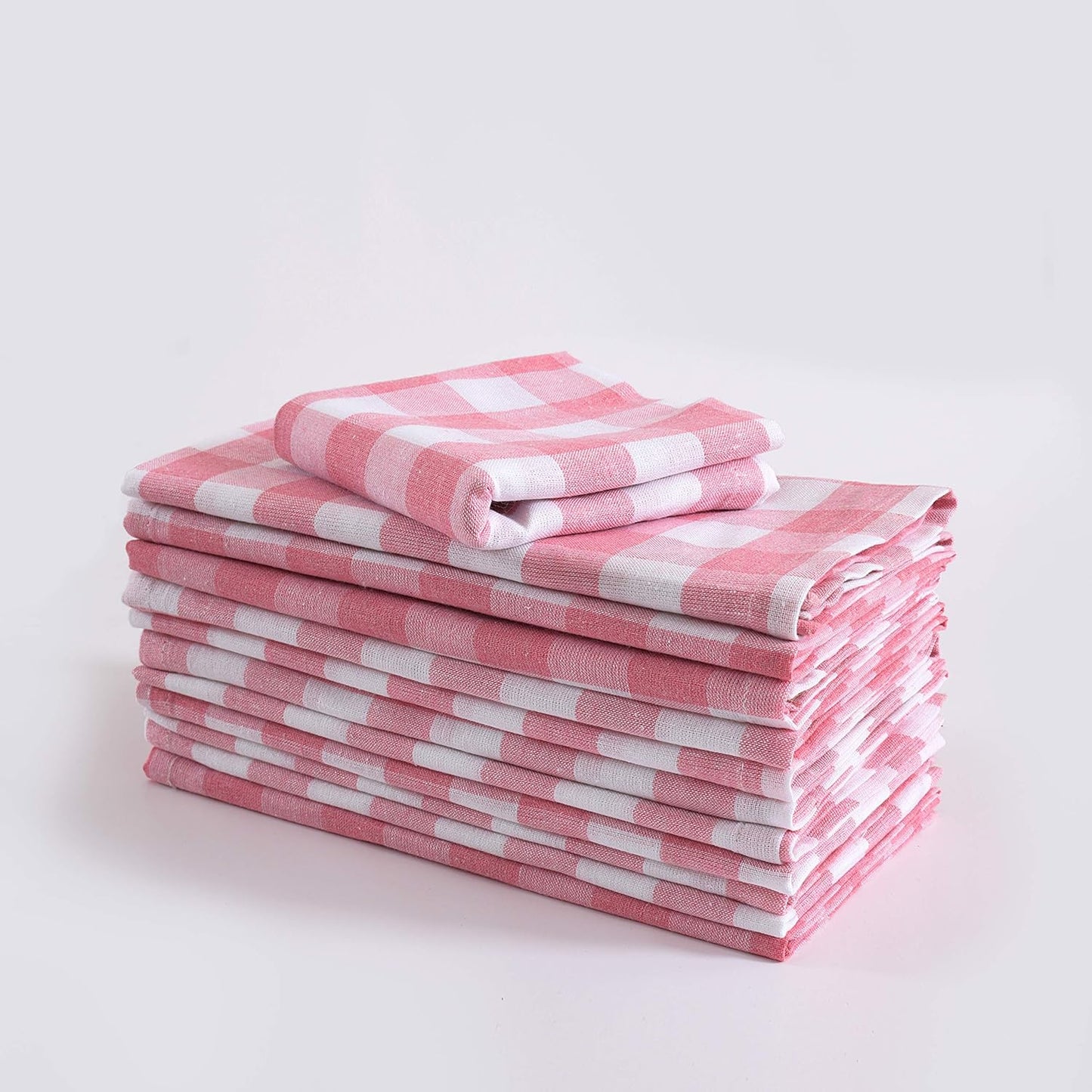 FINGERCRAFT Cloth Napkins, Everyday Use, Premium Quality, Cotton Buffalo Plaid, Set of 12, 20X20 Inch Oversized Napkins Cloth Mitered Corners, Soft, Durable Hotel Quality Pink White Checkered