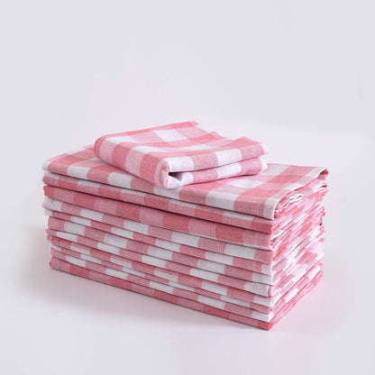 FINGERCRAFT Cloth Napkins, Everyday Use, Premium Quality, Cotton Buffalo Plaid, Set of 12, 20X20 Inch Oversized Napkins Cloth Mitered Corners, Soft, Durable Hotel Quality Pink White Checkered