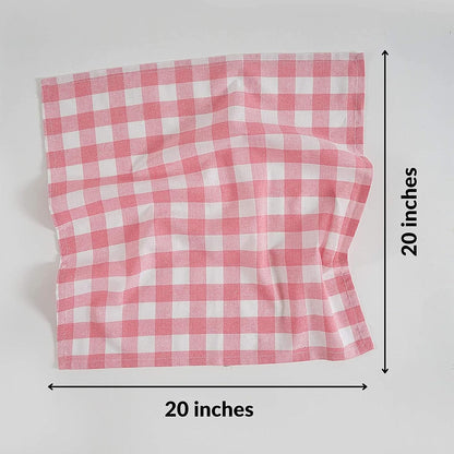 FINGERCRAFT Cloth Napkins, Everyday Use, Premium Quality, Cotton Buffalo Plaid, Set of 12, 20X20 Inch Oversized Napkins Cloth Mitered Corners, Soft, Durable Hotel Quality Pink White Checkered