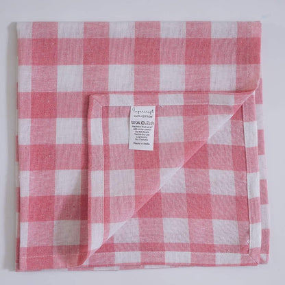 FINGERCRAFT Cloth Napkins, Everyday Use, Premium Quality, Cotton Buffalo Plaid, Set of 12, 20X20 Inch Oversized Napkins Cloth Mitered Corners, Soft, Durable Hotel Quality Pink White Checkered
