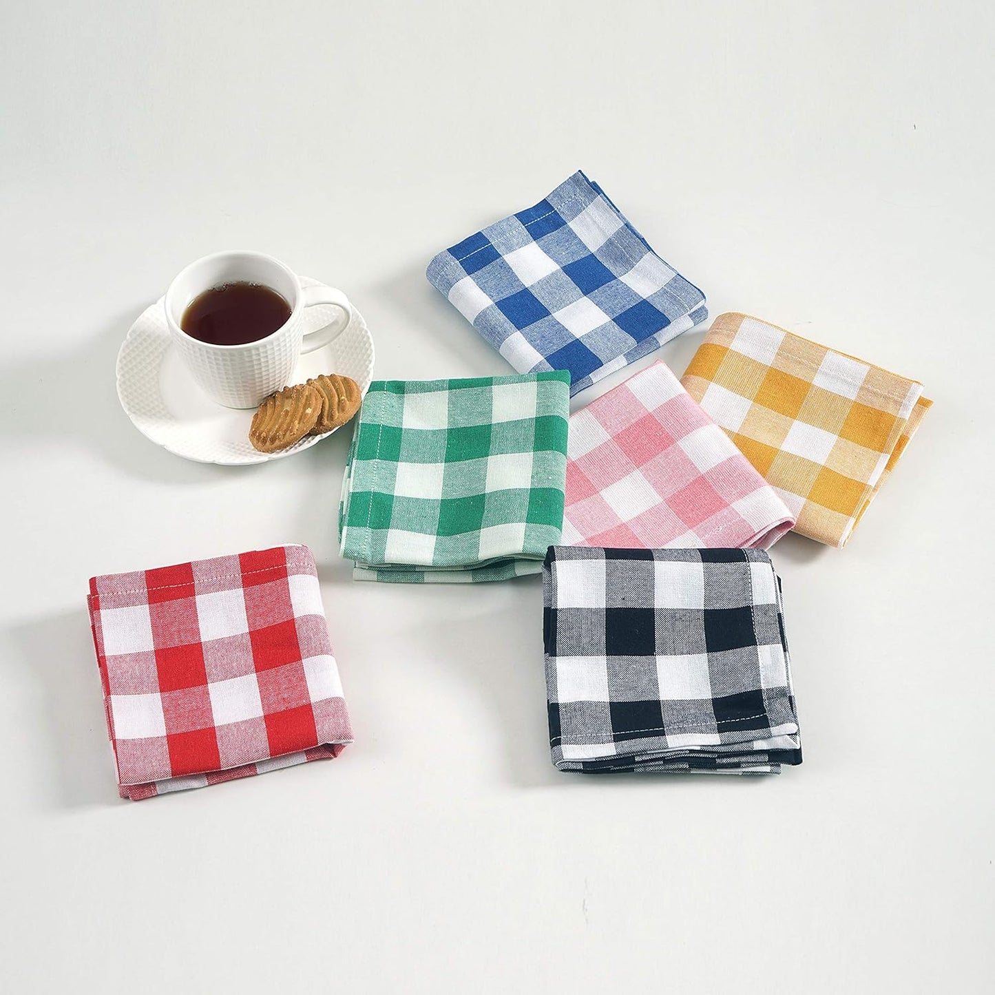 FINGERCRAFT Cloth Napkins, Everyday Use, Premium Quality, Cotton Buffalo Plaid, Set of 12, 20X20 Inch Oversized Napkins Cloth Mitered Corners, Soft, Durable Hotel Quality Pink White Checkered