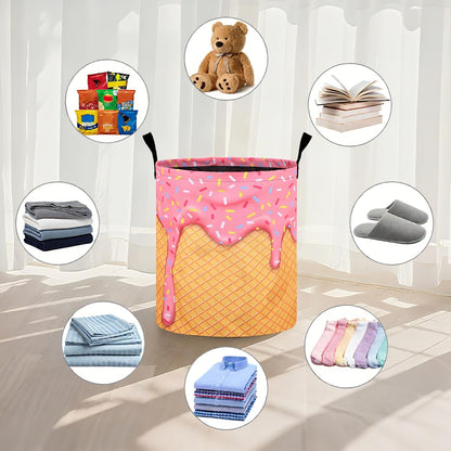 Pink Ice Cream Laundry Basket Foldable Oxford Cloth Tote Bag Laundry Hamper Clothes Storage Bucket Organizer For Bathroom/Laundry Storage/Bedroom 19.6x15.7 Inch