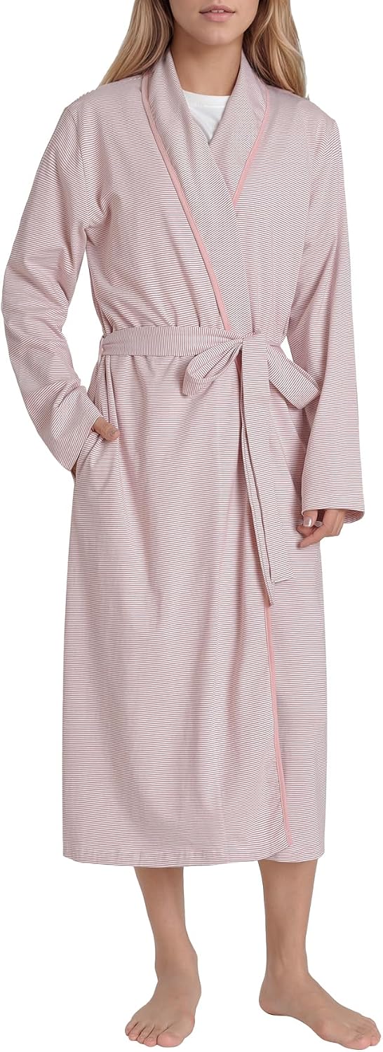 Women's Striped Cotton Robe Lightweight Long Bathrobe