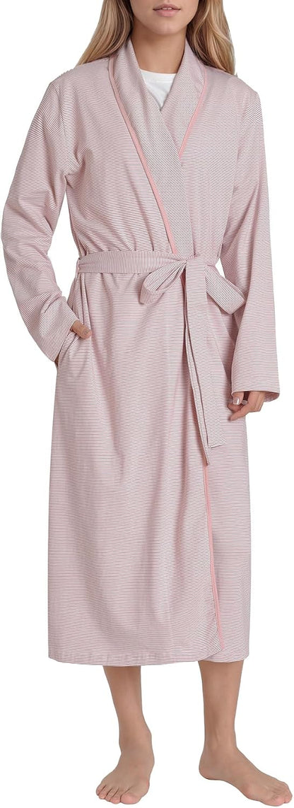 Women's Striped Cotton Robe Lightweight Long Bathrobe