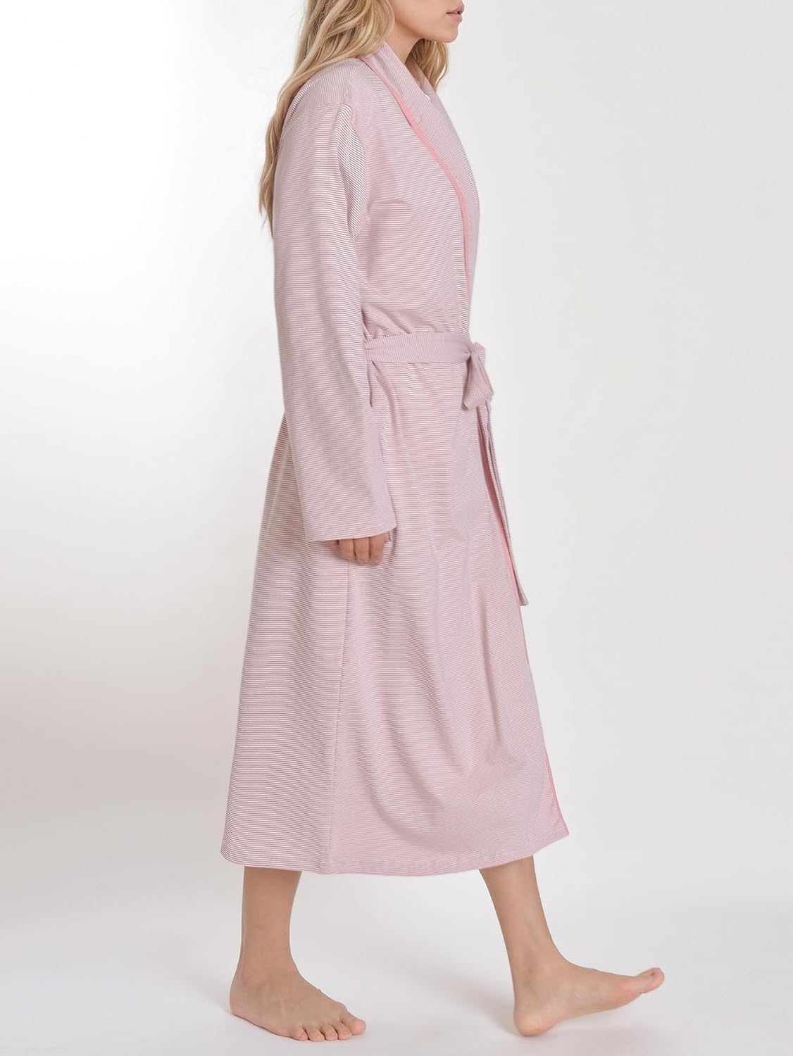 Women's Striped Cotton Robe Lightweight Long Bathrobe