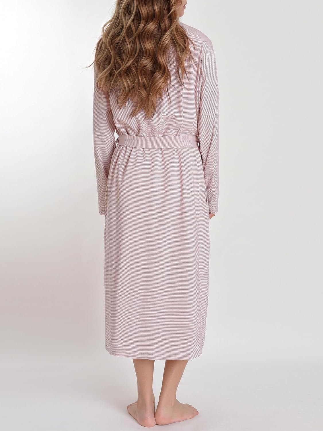 Women's Striped Cotton Robe Lightweight Long Bathrobe