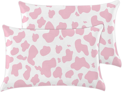 Microfiber Pillowcase 2PCS Set with Hidden Zipper,Soft and Comfortable Fabric Pillow Cases,Lightweight and Breathable,Easy to Clean (L35-Pink-Cow)
