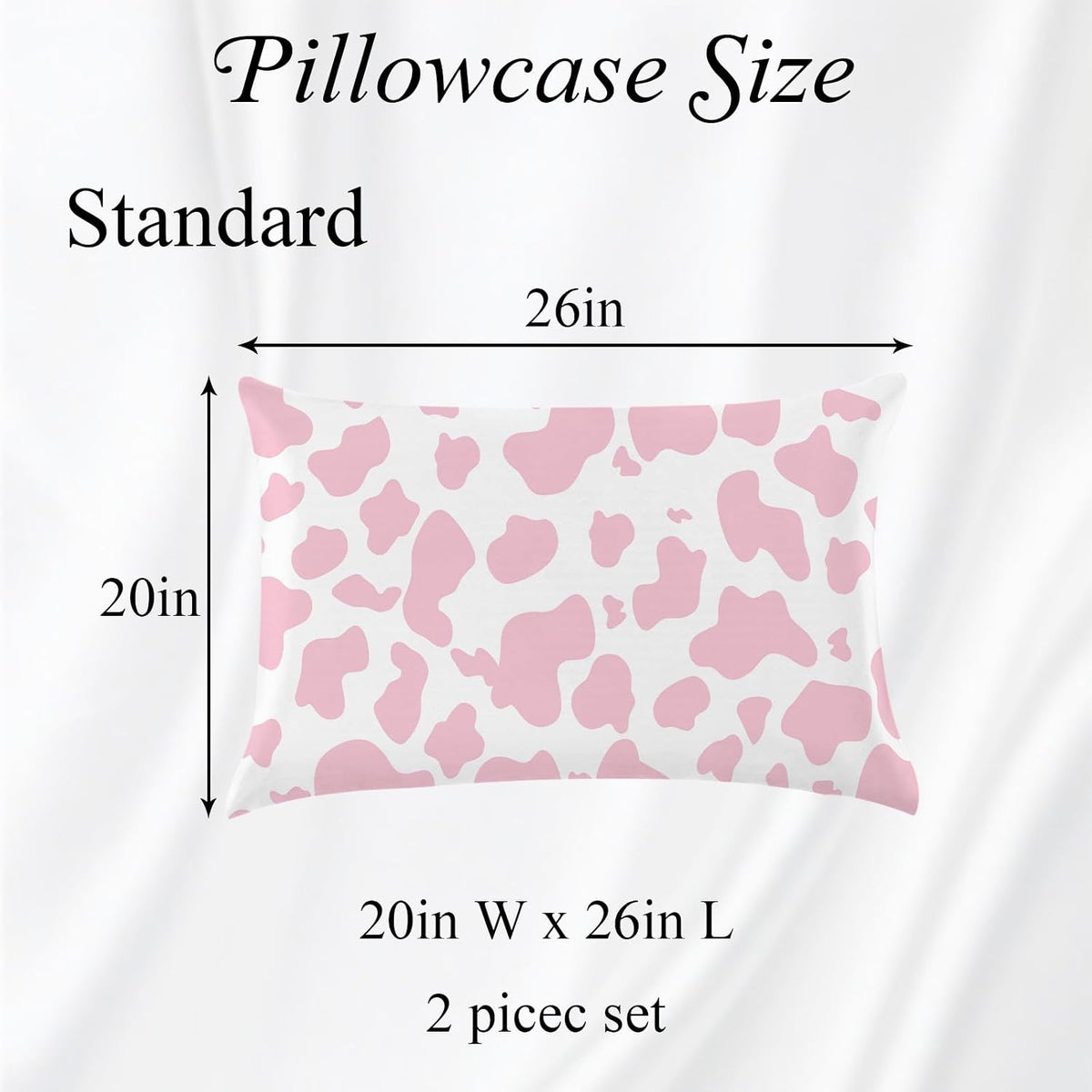 Microfiber Pillowcase 2PCS Set with Hidden Zipper,Soft and Comfortable Fabric Pillow Cases,Lightweight and Breathable,Easy to Clean (L35-Pink-Cow)