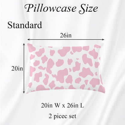 Microfiber Pillowcase 2PCS Set with Hidden Zipper,Soft and Comfortable Fabric Pillow Cases,Lightweight and Breathable,Easy to Clean (L35-Pink-Cow)