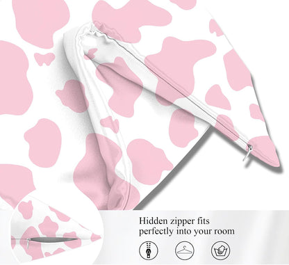Microfiber Pillowcase 2PCS Set with Hidden Zipper,Soft and Comfortable Fabric Pillow Cases,Lightweight and Breathable,Easy to Clean (L35-Pink-Cow)