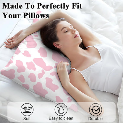 Microfiber Pillowcase 2PCS Set with Hidden Zipper,Soft and Comfortable Fabric Pillow Cases,Lightweight and Breathable,Easy to Clean (L35-Pink-Cow)