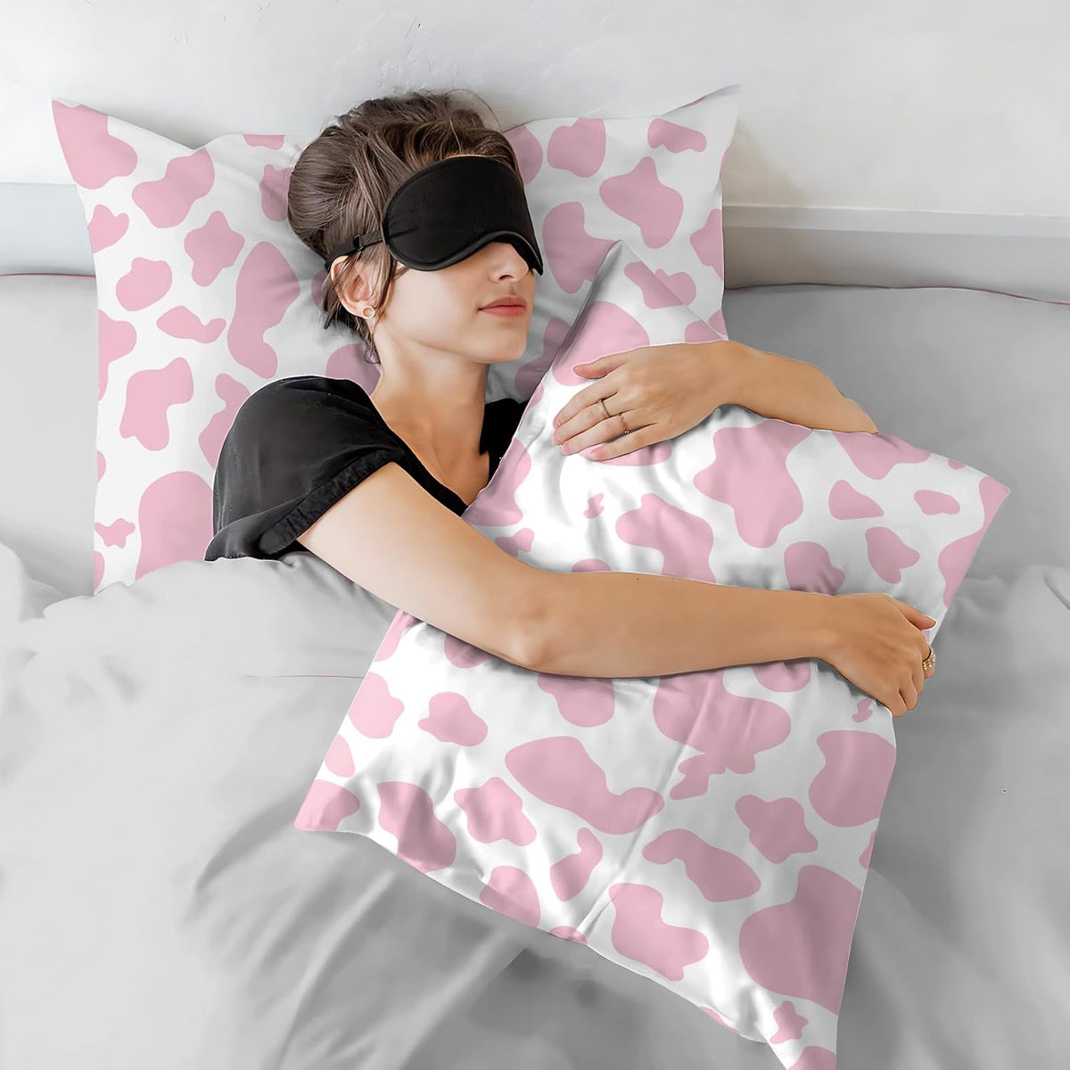 Microfiber Pillowcase 2PCS Set with Hidden Zipper,Soft and Comfortable Fabric Pillow Cases,Lightweight and Breathable,Easy to Clean (L35-Pink-Cow)
