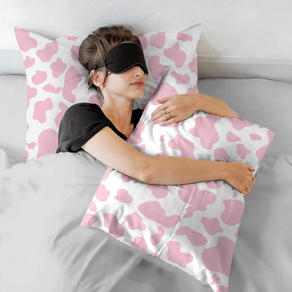Microfiber Pillowcase 2PCS Set with Hidden Zipper,Soft and Comfortable Fabric Pillow Cases,Lightweight and Breathable,Easy to Clean (L35-Pink-Cow)