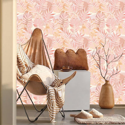 Boho Pink Tropical Plants Leaf Peel and Stick Wallpaper Easy Peel Off Stick on Adhesive Waterproof Wall Paper for Renter