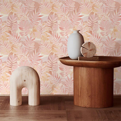 Boho Pink Tropical Plants Leaf Peel and Stick Wallpaper Easy Peel Off Stick on Adhesive Waterproof Wall Paper for Renter