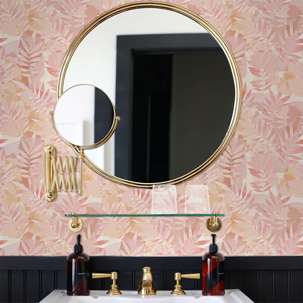 Boho Pink Tropical Plants Leaf Peel and Stick Wallpaper Easy Peel Off Stick on Adhesive Waterproof Wall Paper for Renter