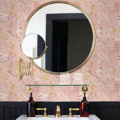 Boho Pink Tropical Plants Leaf Peel and Stick Wallpaper Easy Peel Off Stick on Adhesive Waterproof Wall Paper for Renter