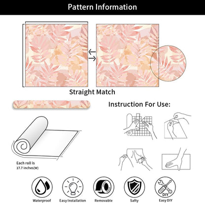 Boho Pink Tropical Plants Leaf Peel and Stick Wallpaper Easy Peel Off Stick on Adhesive Waterproof Wall Paper for Renter