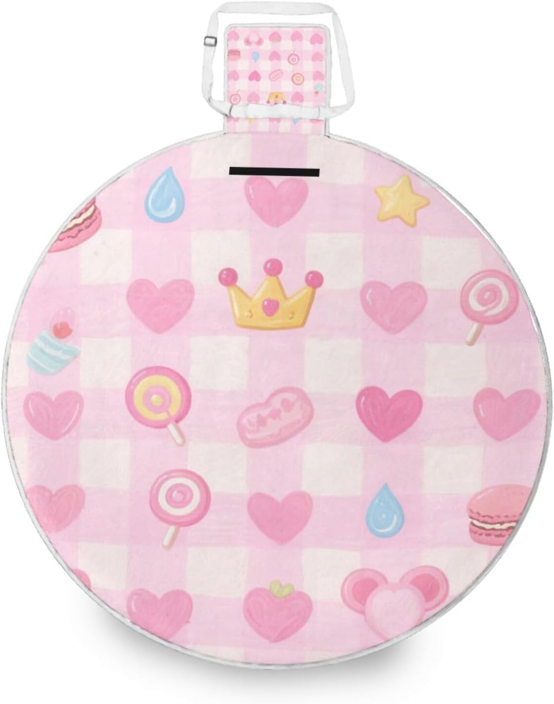 Round Lake Day Essentials - Fits 2 Adults, Summer Accessories Water-Resistant Waterproof Blanket Dual Layer, Sand-Free, Soft Throw Rug 58 in (Cute Pink Sweet Character Lines)