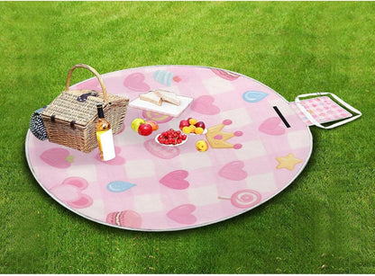 Round Lake Day Essentials - Fits 2 Adults, Summer Accessories Water-Resistant Waterproof Blanket Dual Layer, Sand-Free, Soft Throw Rug 58 in (Cute Pink Sweet Character Lines)