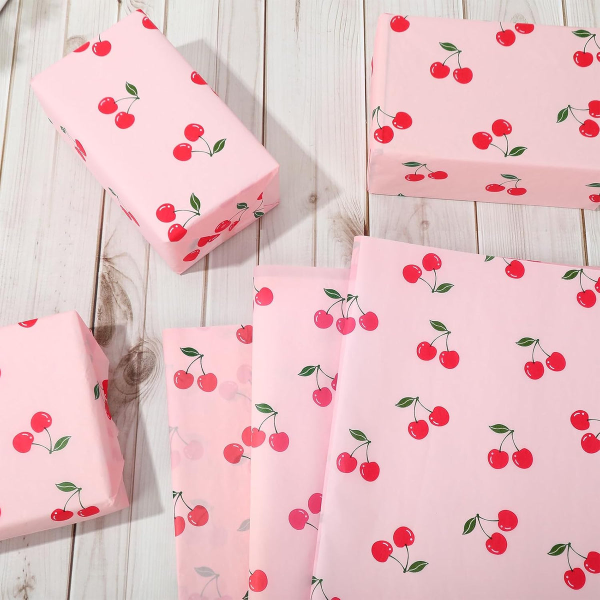 100 Sheets Cherry Tissue Paper Pink Gift Wrapping Paper Summer Fruit Decorative Art Tissue for DIY Crafts Small Business Birthday Party Decor, 14 x 20 Inch