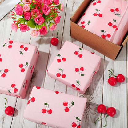 100 Sheets Cherry Tissue Paper Pink Gift Wrapping Paper Summer Fruit Decorative Art Tissue for DIY Crafts Small Business Birthday Party Decor, 14 x 20 Inch