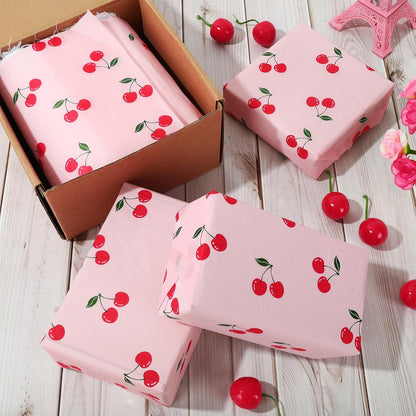 100 Sheets Cherry Tissue Paper Pink Gift Wrapping Paper Summer Fruit Decorative Art Tissue for DIY Crafts Small Business Birthday Party Decor, 14 x 20 Inch