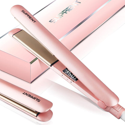 Hair Straightener 1 Inch Flat Iron- 2-in-1 Ceramic Straightens & Curls for Travel- Heats Up Fast- Hair Straightening Iron with 110-240V Dual Voltage and LCD Display- Pink