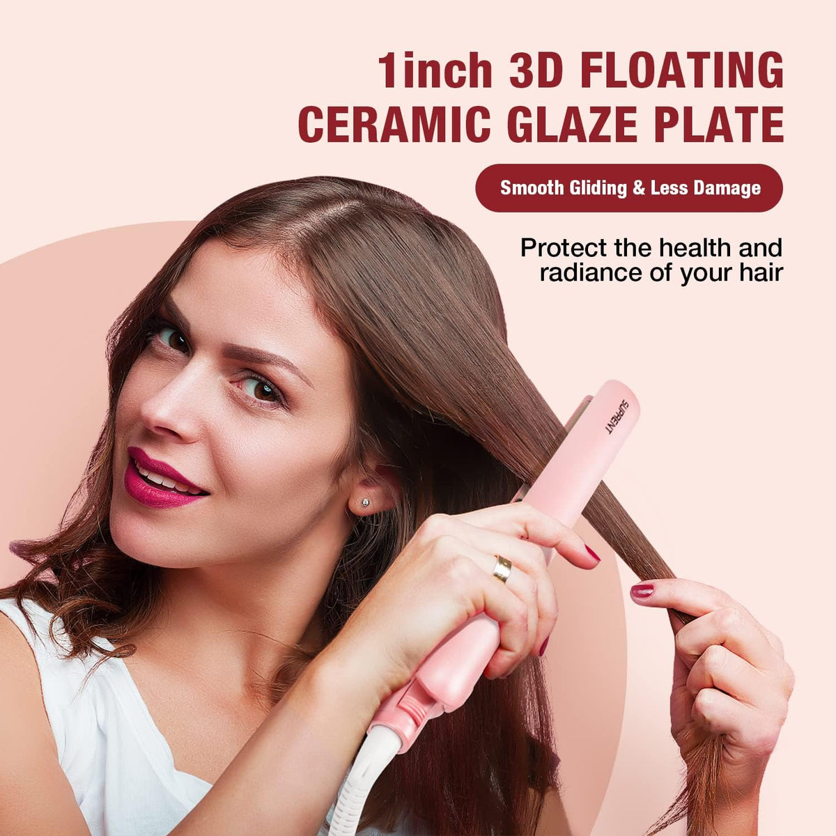 Hair Straightener 1 Inch Flat Iron- 2-in-1 Ceramic Straightens & Curls for Travel- Heats Up Fast- Hair Straightening Iron with 110-240V Dual Voltage and LCD Display- Pink