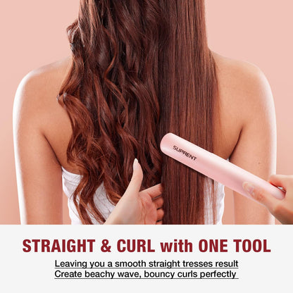 Hair Straightener 1 Inch Flat Iron- 2-in-1 Ceramic Straightens & Curls for Travel- Heats Up Fast- Hair Straightening Iron with 110-240V Dual Voltage and LCD Display- Pink