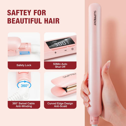 Hair Straightener 1 Inch Flat Iron- 2-in-1 Ceramic Straightens & Curls for Travel- Heats Up Fast- Hair Straightening Iron with 110-240V Dual Voltage and LCD Display- Pink