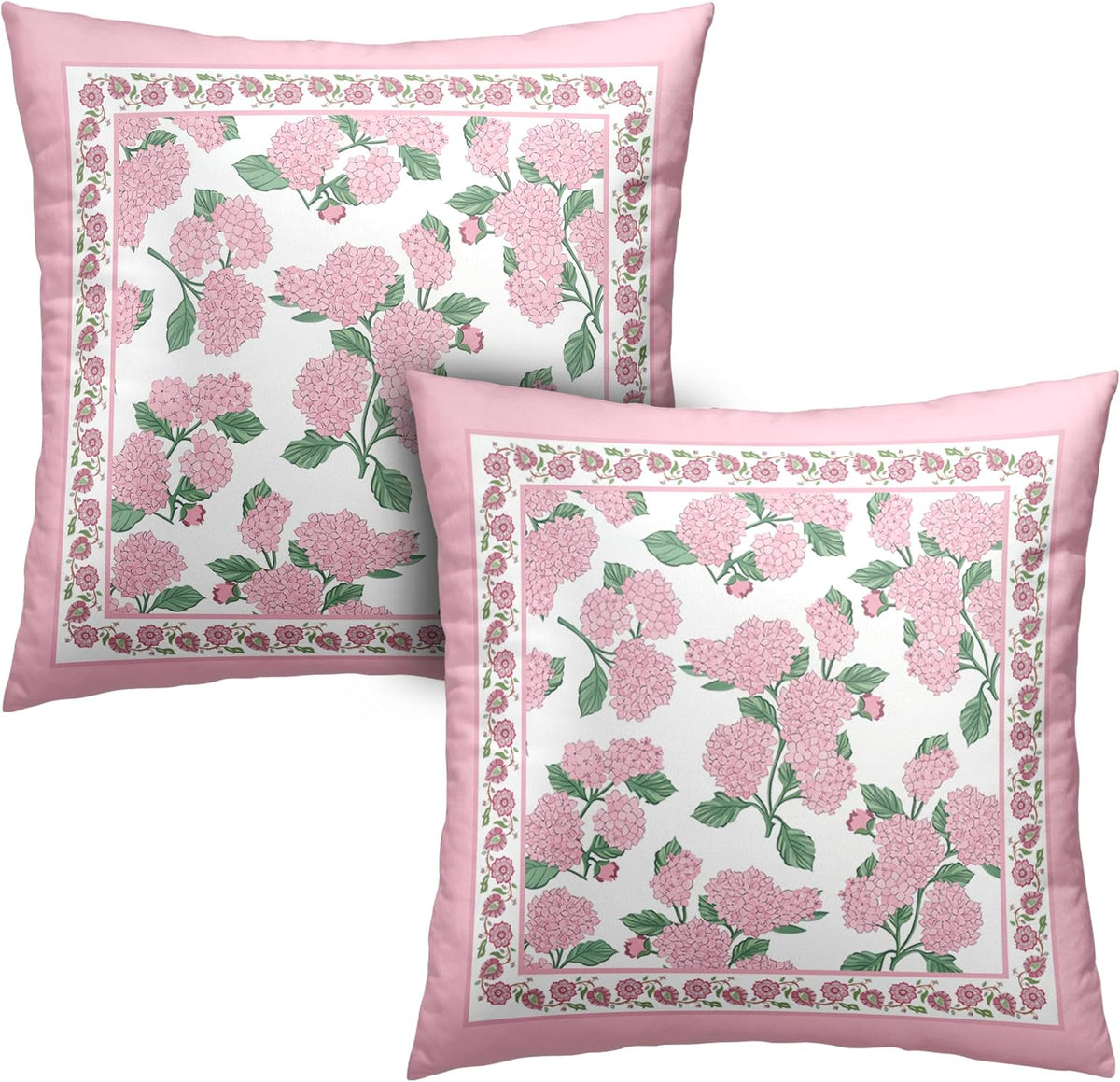 Hydrangea Pillow Covers 18x18 Set of 2 Pink Floral Throw Pillow Covers Spring Summer Decoarative Pillow Case Double Sided Printing Cushion Case for Couch Sofa Home