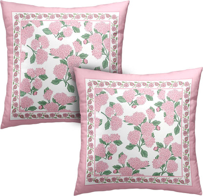 Hydrangea Pillow Covers 18x18 Set of 2 Pink Floral Throw Pillow Covers Spring Summer Decoarative Pillow Case Double Sided Printing Cushion Case for Couch Sofa Home